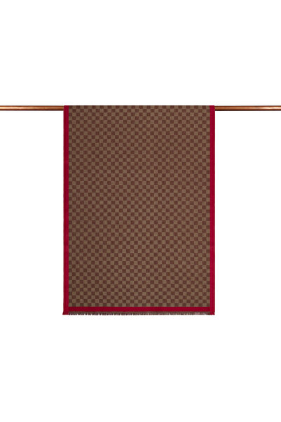 ipekevi Bitter Brown Checkerboard Patterned Wool Silk Shawl