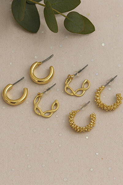 AURRARİ Gold 6'lı Düz Zincir Yıldız Tozu Küpe Seti