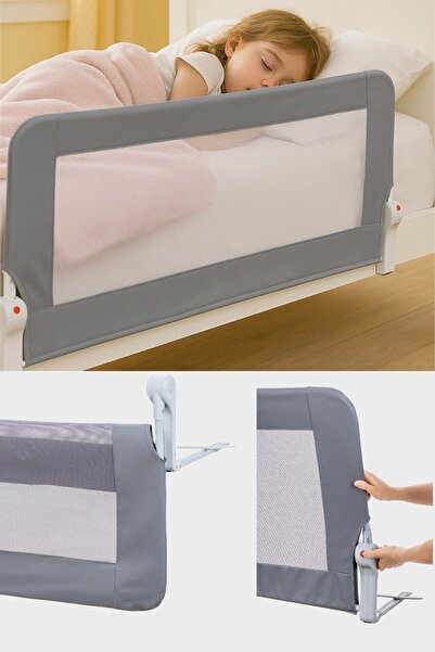 Wellgro Premium 120X65 cm Bed Barrier with Leather Cover, Folding Bed Rail, Grey