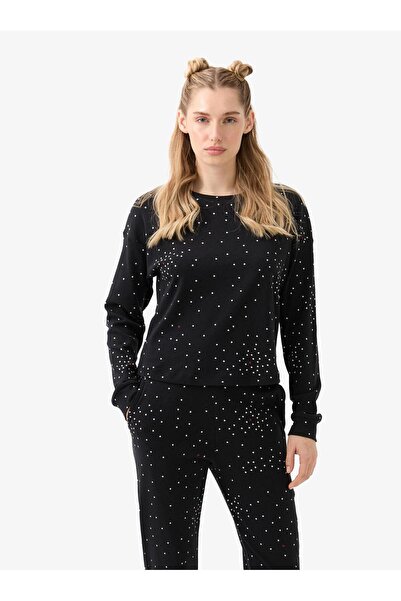 Blackspade Women's Black Heart Patterned Pajama Set – Round Neck & Elasticated Legs C5T4N915