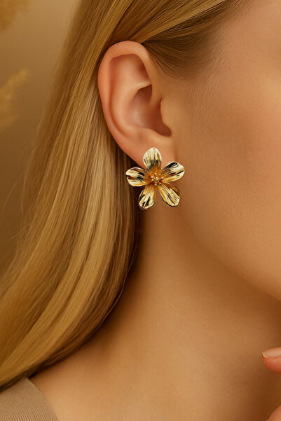 AURRARİ Gold 5Yapraklı Çiçek Küpe