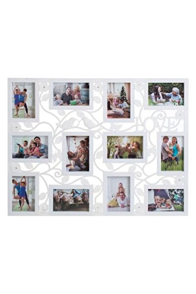 SHOPIENS Rama Foto Multipla, Love, 12 Poze, 70x54cm, Alb, Design Floral Dreptunghiular, Plastic