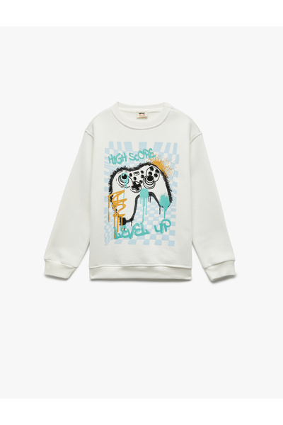 Koton Printed Long Sleeve Crew Neck Hooded Sweatshirt