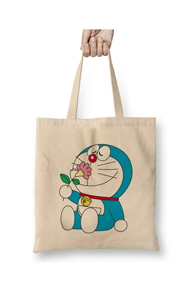 Toyaso Doraemon Anime White Cloth Bag Long Handle Shopping Bag Beach Bag