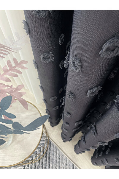 The Rose Штора з помпонами, антрацитовий фон, одностулкова, щільна складка, п...