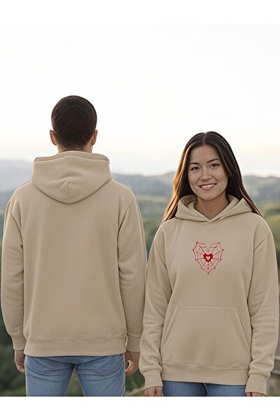 ArtYus سويت شيرت بقلنسوة مطبوع عليه شبكة قلب العنكبوت ملونة