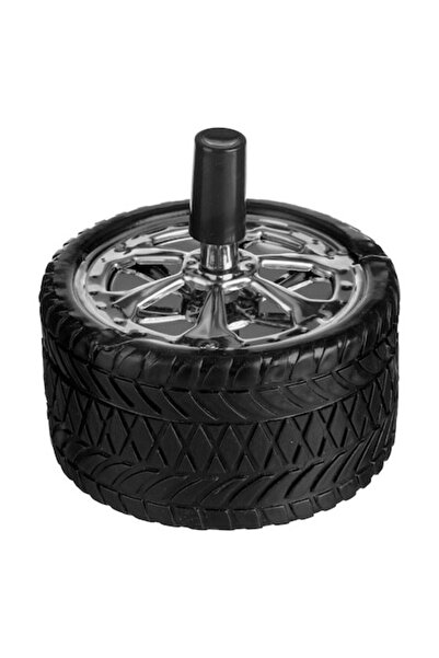 SHOPIENS Scrumiera Metalica Antivant Cu Model Roata Neagra Rotativa Ø9.5x10cm