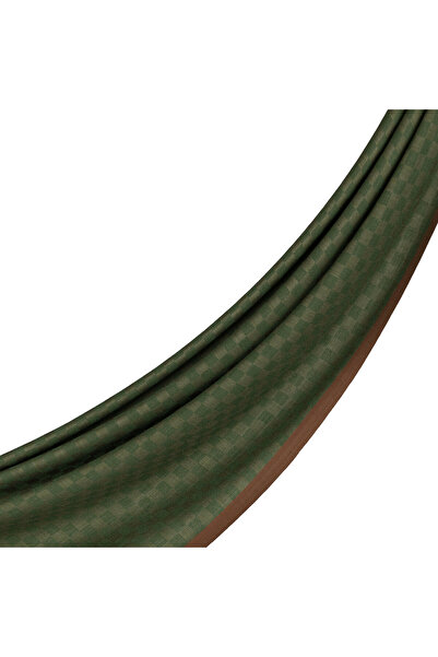 ipekevi Pine Green Checker Pattern Wool Silk Shawl