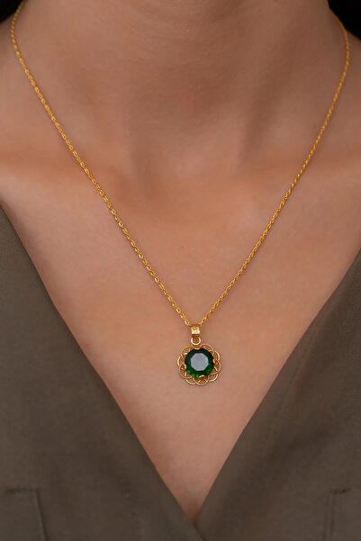 Bayar Gold 14 Ayar Altın Yeşil Taşlı Telkari Kolye