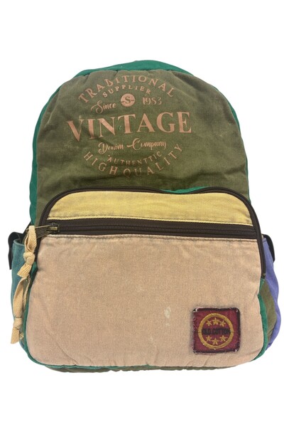Old Cotton Quality Colorful Vintage Design Daily Backpack Trip School Travel Bag 31 cm X 41 cm