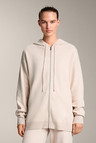 Oysho Long knit cardigan with hood