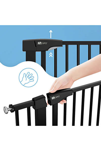 SIPO Stair Safety Gate, Black, One-Hand Operation, 75-103 cm