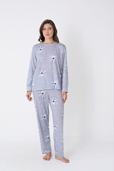 MODA Mother Baby Koala Printed Oversize Long Sleeve Cotton Women's Pajama Set