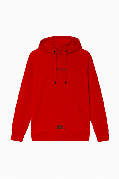 CLIPMAN Men's Regular Fit Hooded 2-Thread Printed Sweatshirt Red