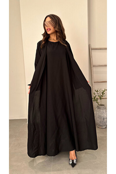 outline Daily black abaya with an inner dress attached with brown strings