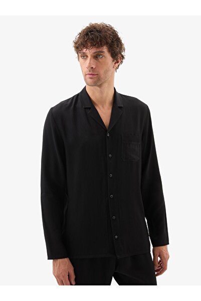 Blackspade Men's Black Pajama Set – Long Sleeve, Button Front, Shirt Collar C6T9N704