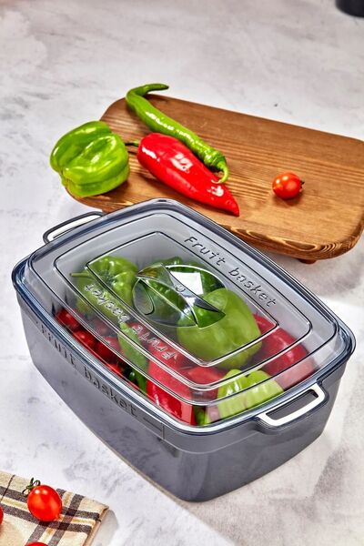 EA HOME Fruit and Vegetable Storage Container with Strainer Pot Model Anthracite