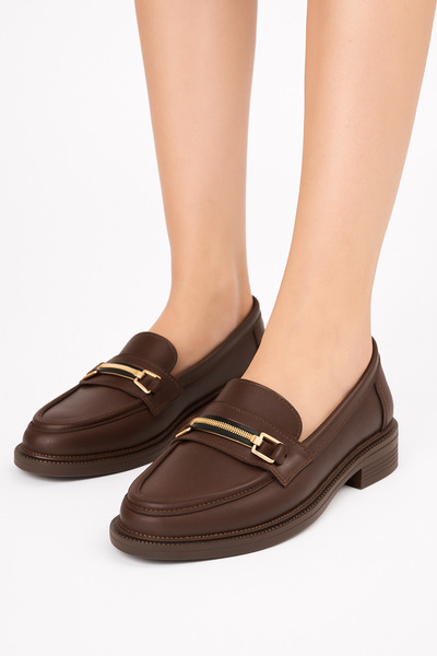 ayhnshoes Дамски мокасини с златна катарама, кожа за ежедневно носене