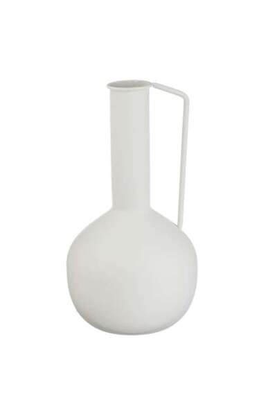 SHOPIENS Vaza Decorativa Metalica Ecru Mat Cu Un Maner Fier Ø14x26.5cm Interior Exterior