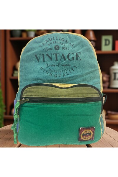 Old Cotton Quality Colorful Vintage Design Daily Backpack Trip School Travel Bag 31 cm X 41 cm