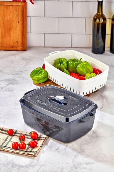 EA HOME Fruit and Vegetable Storage Container with Strainer Pot Model Anthracite