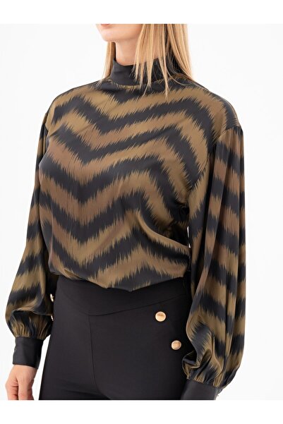 SERPİL Desenli Dik Yaka Uzun Kollu Bluz 39312