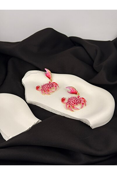Unzilee Brand Model Earrings with Pink Enamel Crab Figure