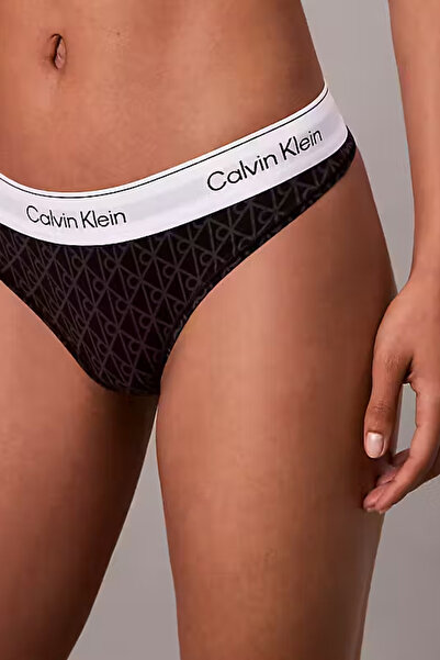 Calvin Klein Kadın Monogram Desenli Logo Baskılı Tanga - Siyah