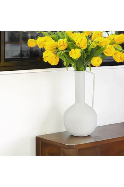 SHOPIENS Vaza Decorativa Metalica Ecru Mat Cu Un Maner Fier Ø14x26.5cm Interior Exterior