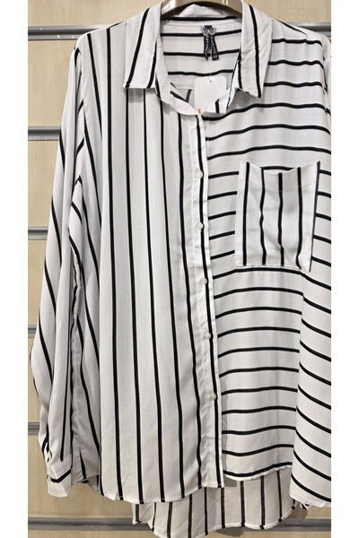 trendbysena Black Striped Women's Shirt Buttoned Single Pocket