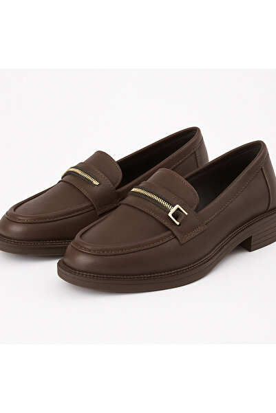 ayhnshoes Kadın Loafer Ayakkabı Gold Tokalı Günlük Deri Görünümlü
