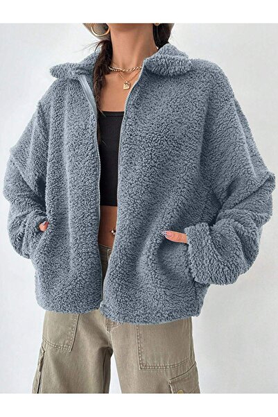 Purpleclo Women's Oversized Zip-Up Teddy Plush Cardigan (Wide Fit)