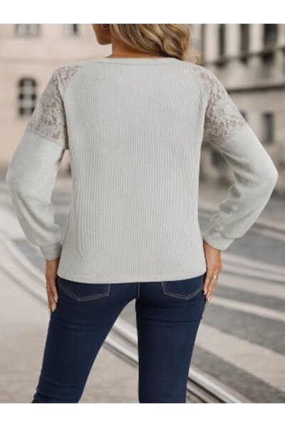 Viyamo New Season Women's V-Neck Long Sleeve Lace Waffle Blouse
