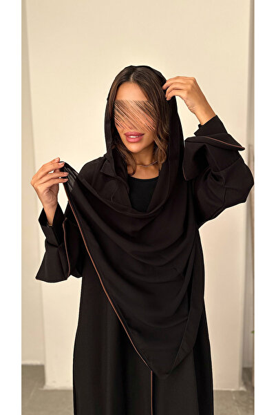 outline Daily black abaya with an inner dress attached with brown strings