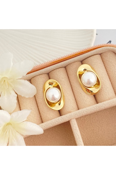 Kyver İncili Küpe İstiridye Küpe Kararmaz Xuping 14 Ayar Gold