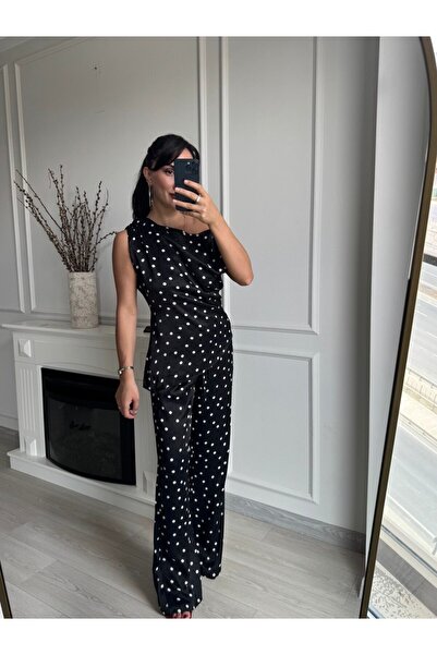 MSY Women's One-Shoulder Polka Dot Blouse and Pants Set