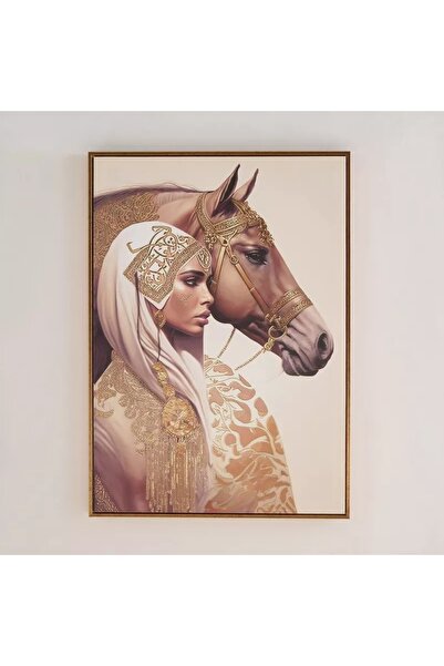 Generic "Read a Lady with a Horse" Framed Canvas Wall Art - 50x70x2.8 cm