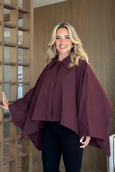 Laluvia Plum Cape Model Trench Coat - 7603