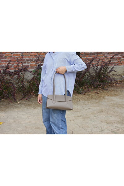 Aksesuarlia Mink Color Genuine Leather Shoulder Bag 40451, Daily, Special Occasions