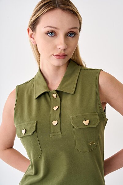 odelon Women's Buttoned Khaki Pique Dress