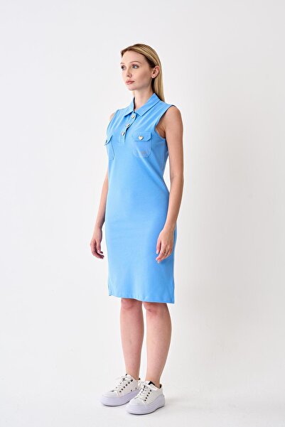 odelon Rochie de damă cu nasturi, albastru deschis, din piqué