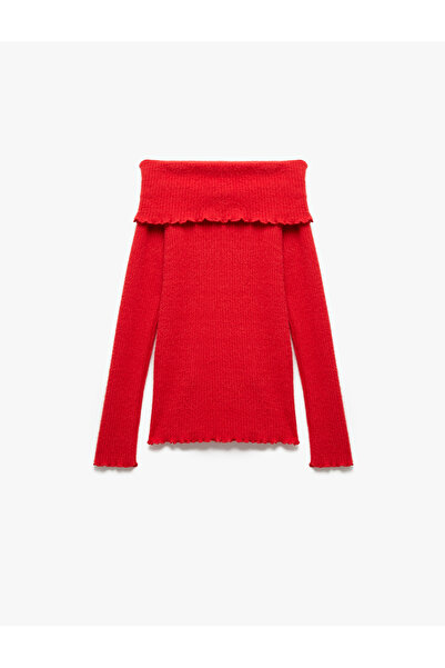 Koton Off Shoulder Red Γυναικείο μακρυμάνικο μπλουζάκι 6Wal10086Ik