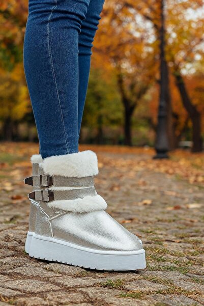 MODAONN Cizme de damă cu talpă groasă cu cataramă dublă