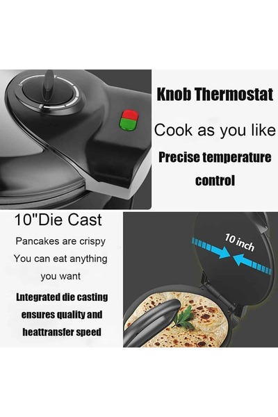 Generic Electric Roti Maker, 10 inch Double-sided Heating Non-stick Chapati Maker Machine, 1400W Adjustable