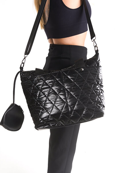 Shoesers Women's Diamond Pattern Bucket Model Lightweight and Stylish Wallet Shoulder Bag with Shiny Parachute Fabric