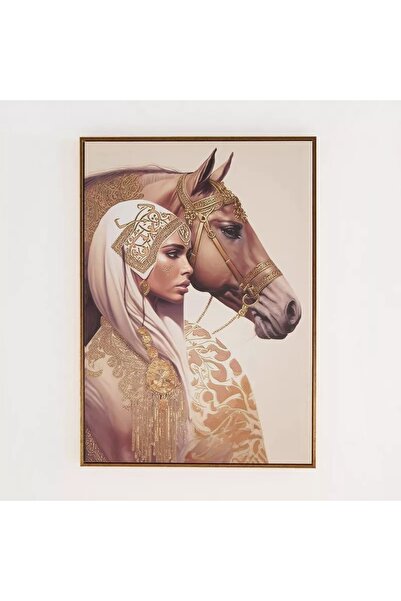 Generic "Read a Lady with a Horse" Framed Canvas Wall Art - 50x70x2.8 cm