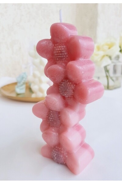 ArtINA esmaraldchic Cherry scented column candle, pearlescent flowers, handmade, soy wax, artisanal