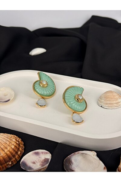 Unzilee أقراط متدلية من حجر الزركون على شكل صدفة بحرية بلون الفيروز الذهبي