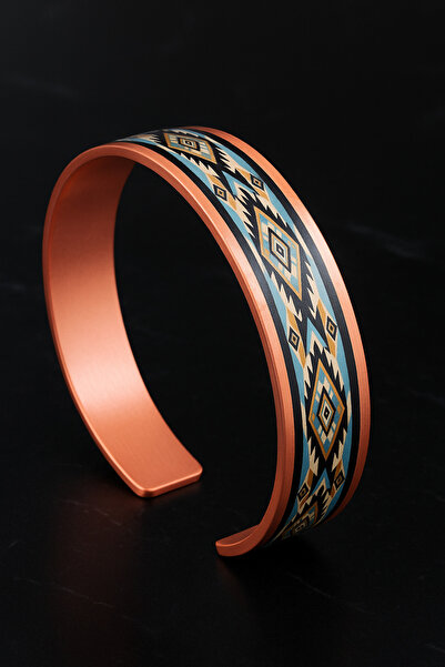 OSMANLI GÜMÜŞ Women's Copper Bracelet Ring Set - Nikita Model Special Edition Metal Box and Quartz Stone