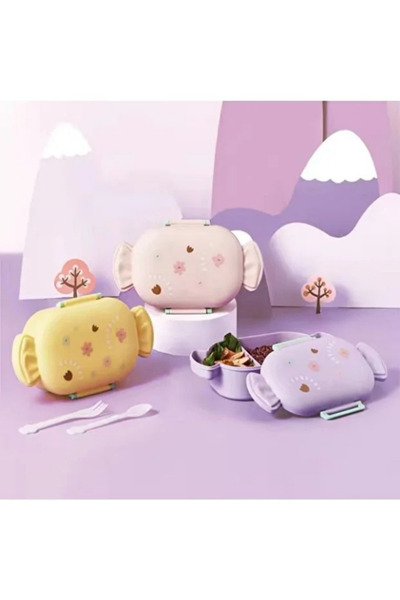 Dörtel Tedarik Cute Candy Shaped Kids Lunch Box 2 Compartments Food Storage Container with Spoon